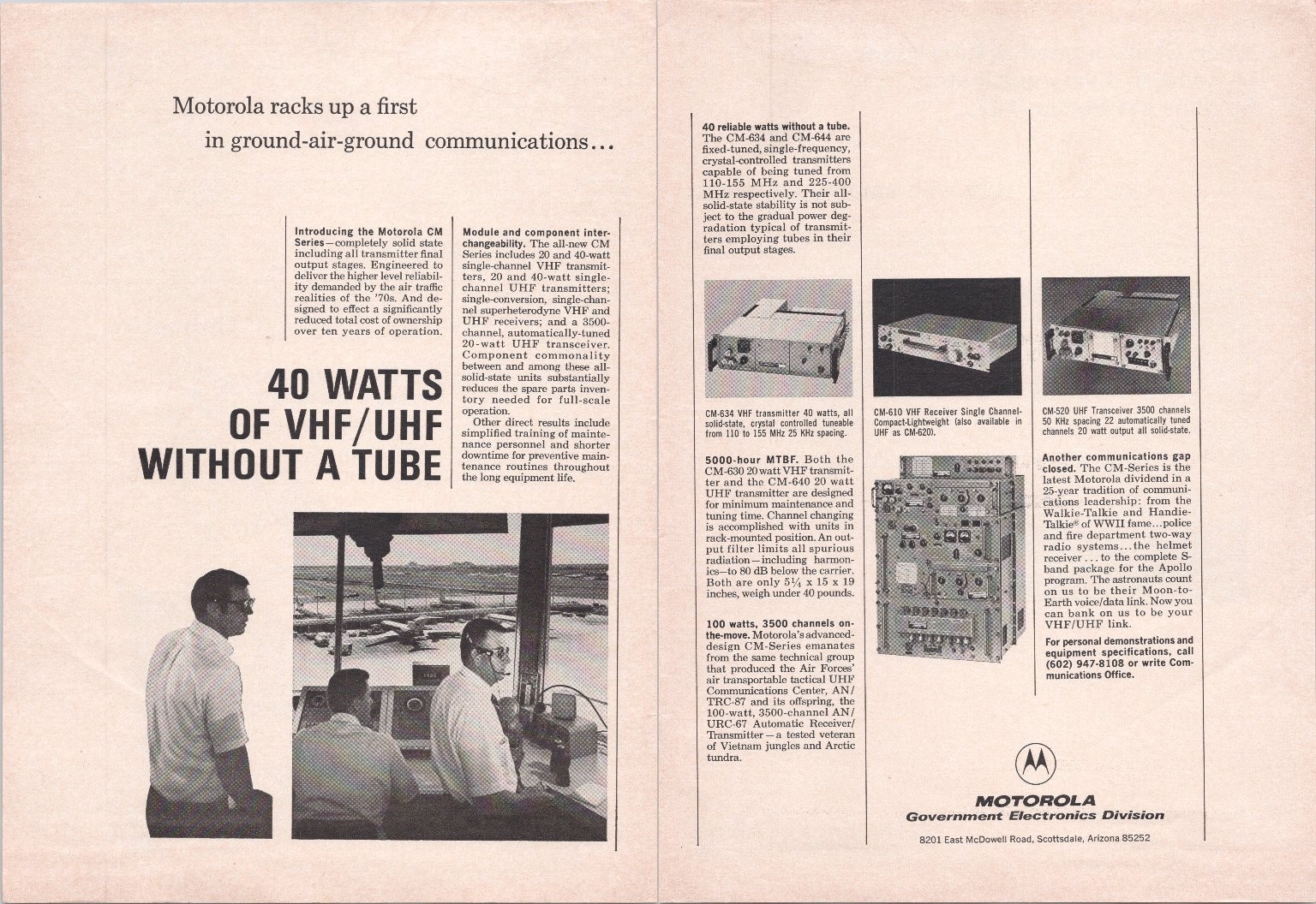 Motorola CM-Series Solid-State VHF/UHF Communications Vintage 1960s 2pg Print Ad Motorola CM-Series Solid-State VHF/UHF Communications Vintage 1960s 2pg Print Ad