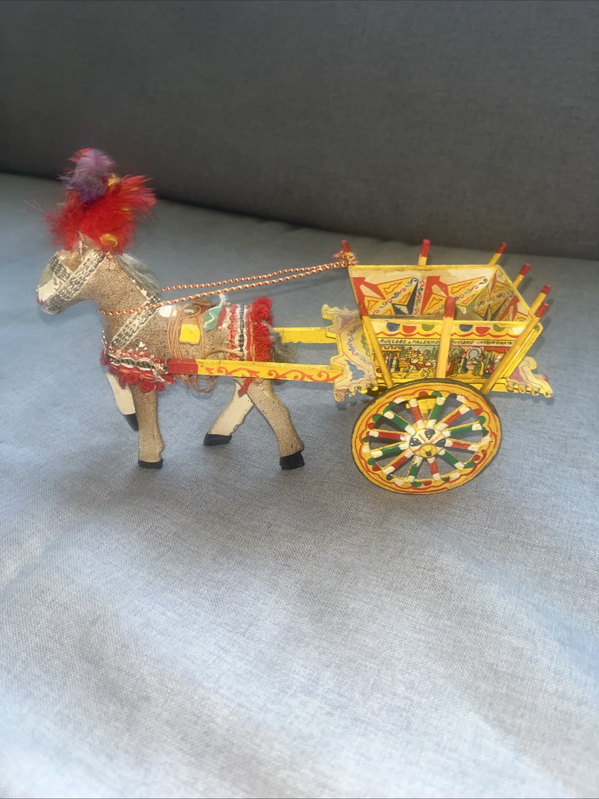Vintage Gidi’s Sicilian Folk Art Horse Carriage Feathers Pre-owned