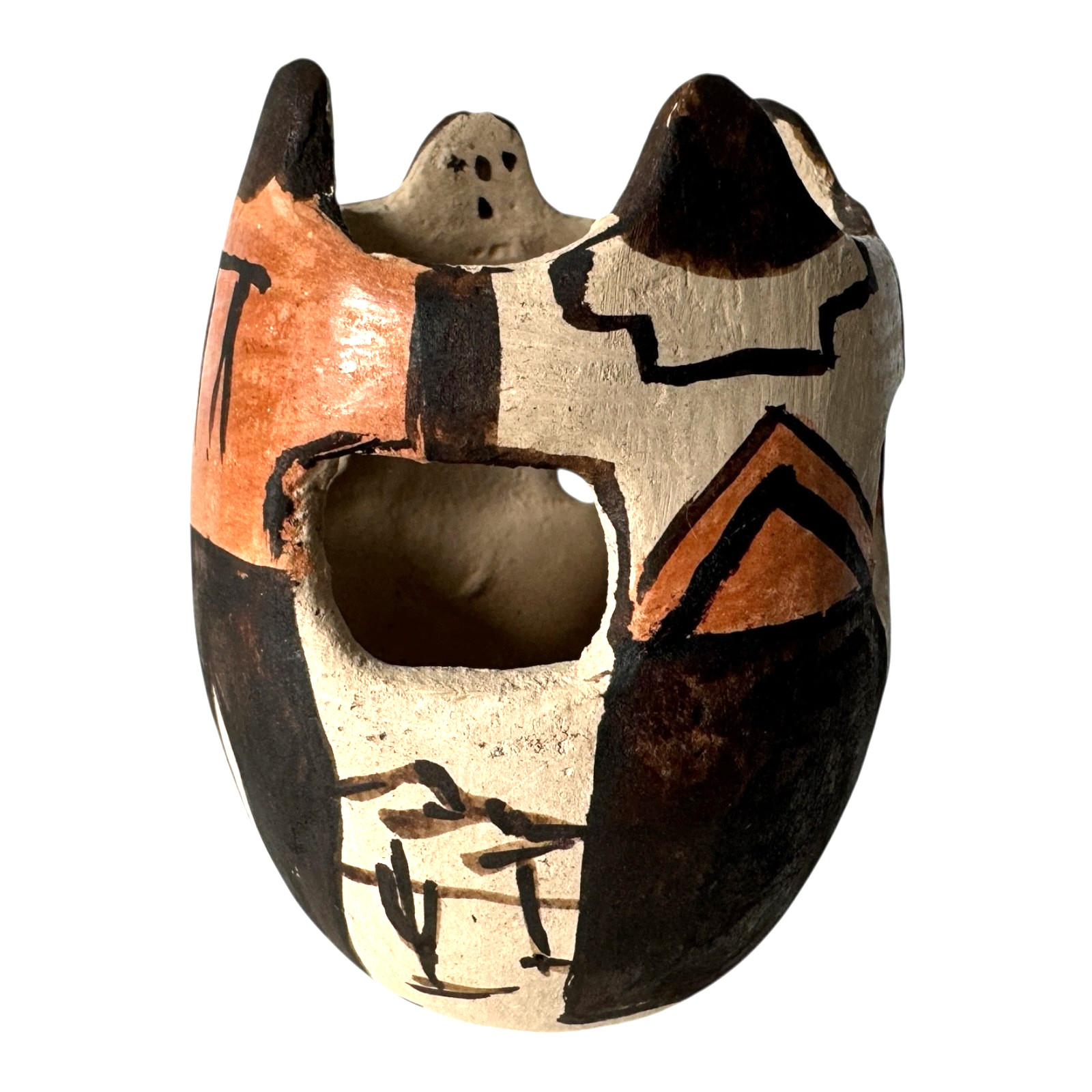 Vintage Native American Papago Hand Painted Pottery Effigy Pot (Signed) Vintage Native American Papago Hand Painted Pottery Effigy Pot (Signed)