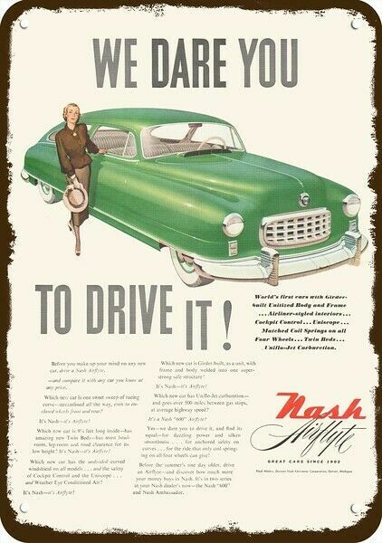 1949 NASH 600 AIRFLYTE 2-Door Car Vintage-Look DECORATIVE REPLICA METAL SIGN 1949 NASH 600 AIRFLYTE 2-Door Car Vintage-Look DECORATIVE REPLICA METAL SIGN