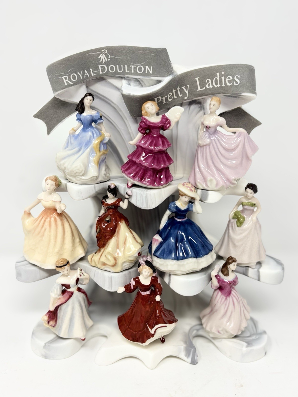 Royal Doulton Pretty Ladies Miniature Figurines Set of 10 with Display Stand