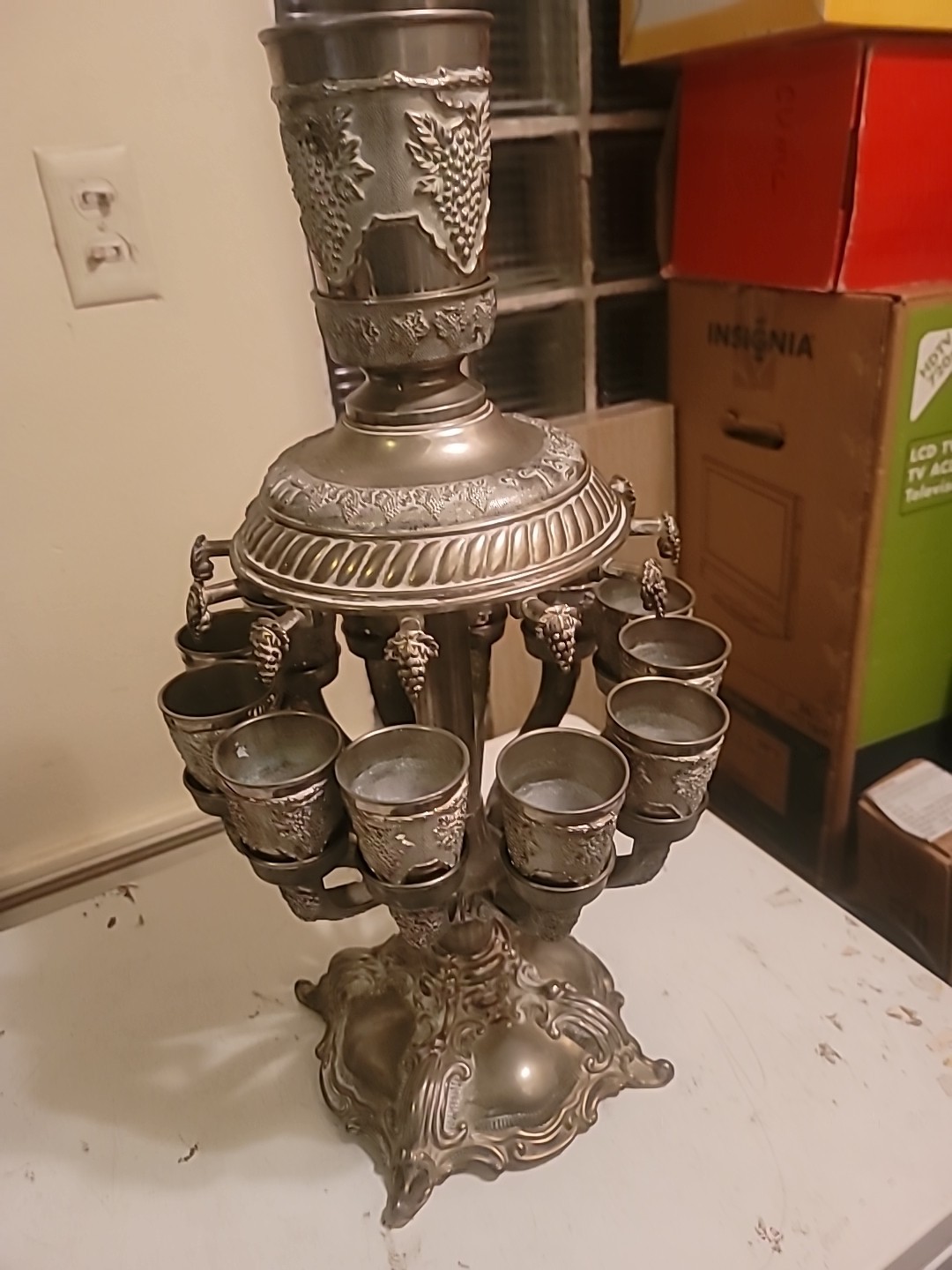 Original Vtg. Judaica Sabbath Kiddush 12 Cup Wine Fountain Judaism Silver Plated Original Vtg. Judaica Sabbath Kiddush 12 Cup Wine Fountain Judaism Silver Plated
