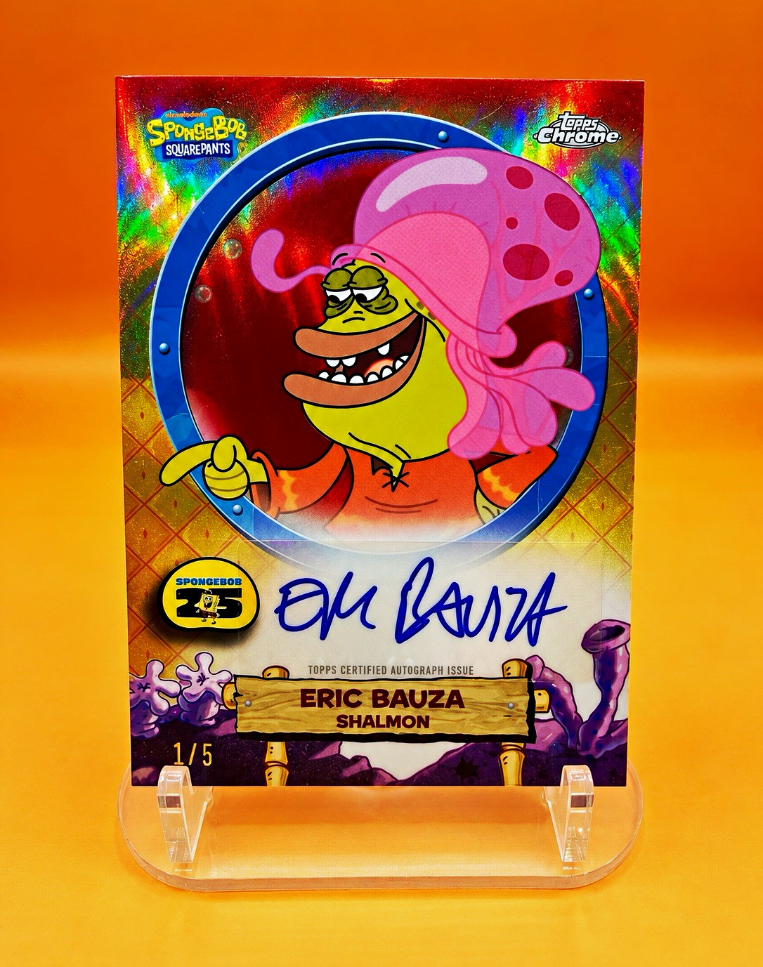 Topps 2025 Chrome SpongeBob Shalmon Eric Bauza #SA-EB Auto 1/5 Topps 2025 Chrome SpongeBob Shalmon Eric Bauza #SA-EB Auto 1/5