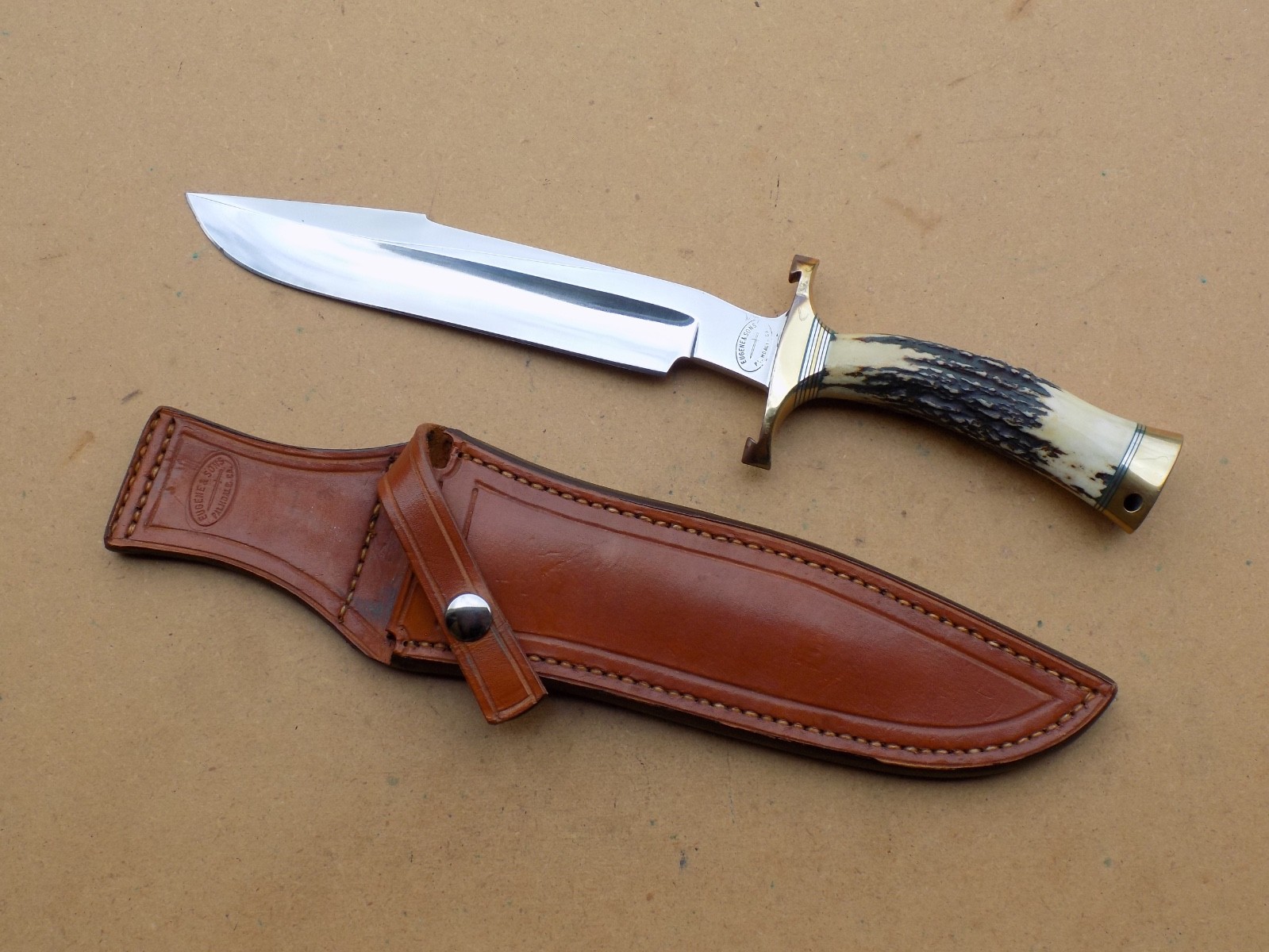 Vintage Eugene & Sons Large Stag Handle Custom Fighting Knife Vintage Eugene & Sons Large Stag Handle Custom Fighting Knife