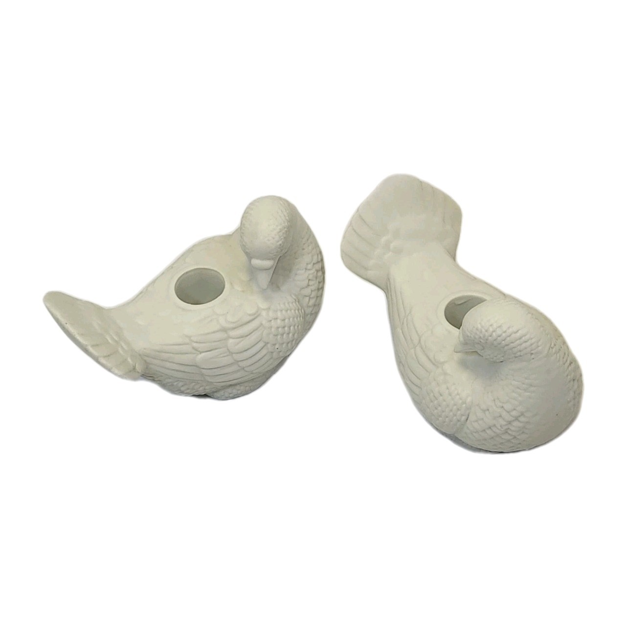 Vintage White Porcelain Dove Candle Holders Pair Japan 1980s Cottagecore Decor