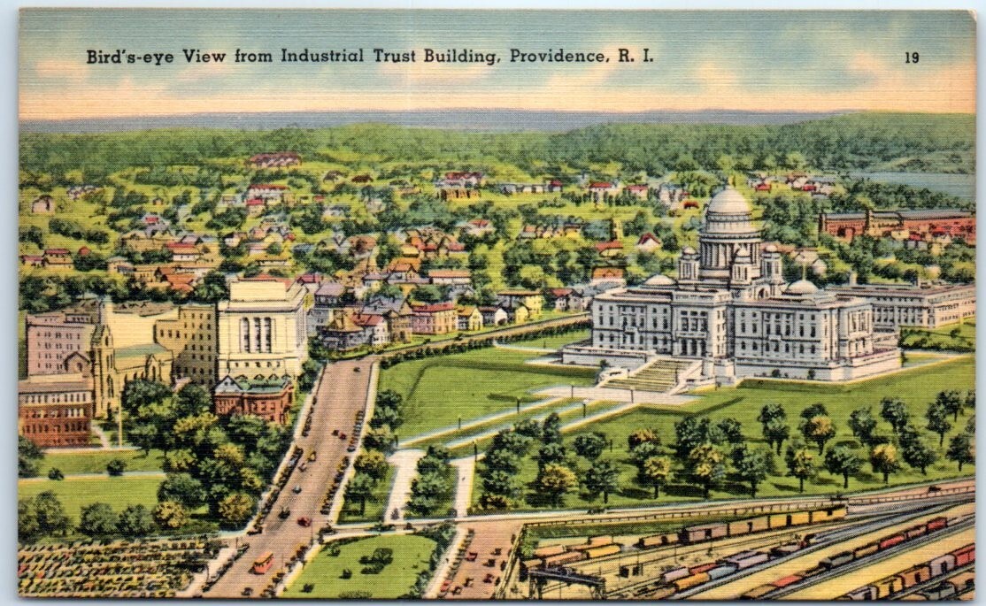 Postcard Brid\'s Eye View from Industrial Trust Building, Providence Rhode Island