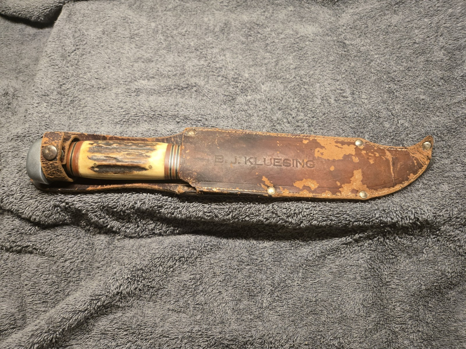 Vintage Luna Werke Solingen German Bowie Knife Stag handle W /Sheath Vintage Luna Werke Solingen German Bowie Knife Stag handle W /Sheath