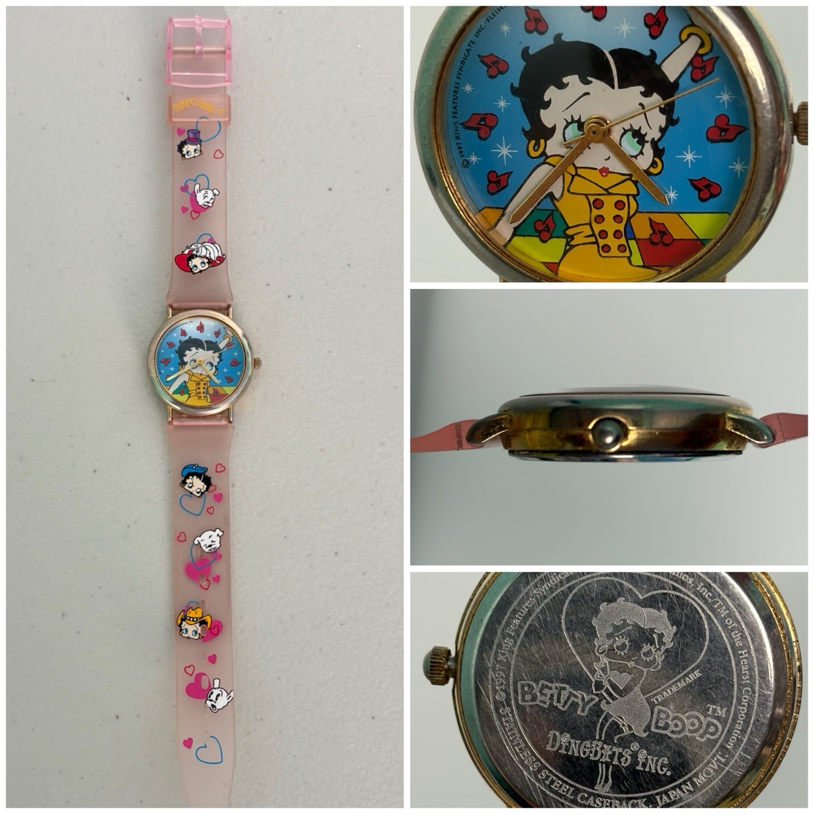 Vintage Betty Boop watch collection stainless Steel Gold Time Case Plastic Band