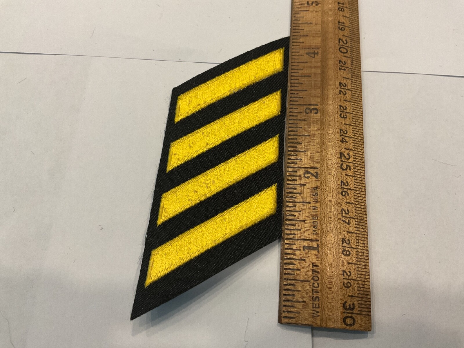 Police Years of Service embroidered 4 Stripe Mark Bold Yellow on Black Material Police Years of Service embroidered 4 Stripe Mark Bold Yellow on Black Material