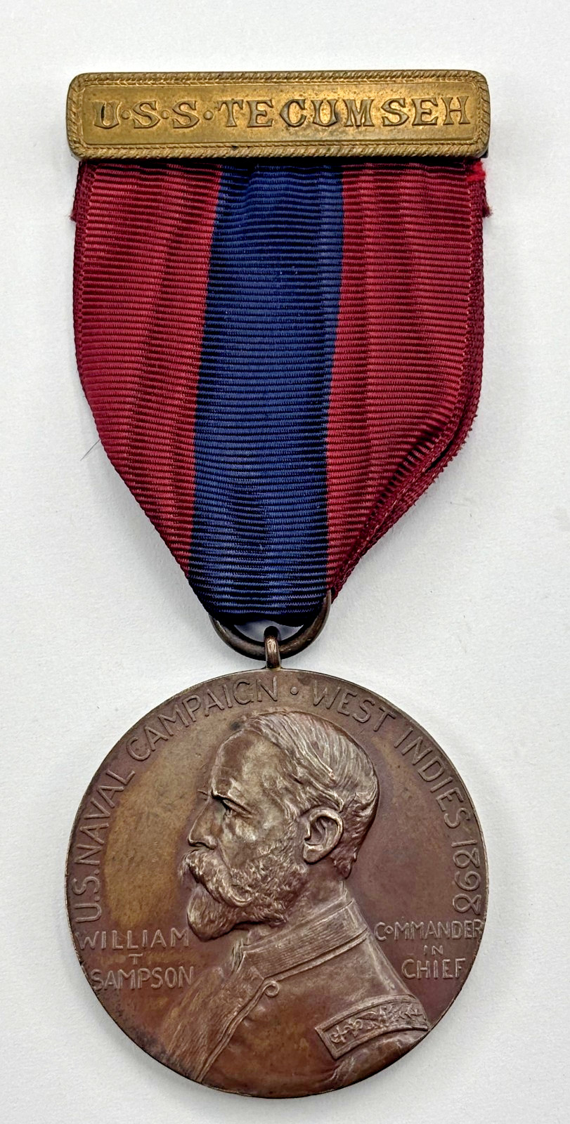 Sampson West Indies Naval Medal U.S.S. TECUMEH Un-named Santiago July 3rd 1898 Sampson West Indies Naval Medal U.S.S. TECUMEH Un-named Santiago July 3rd 1898