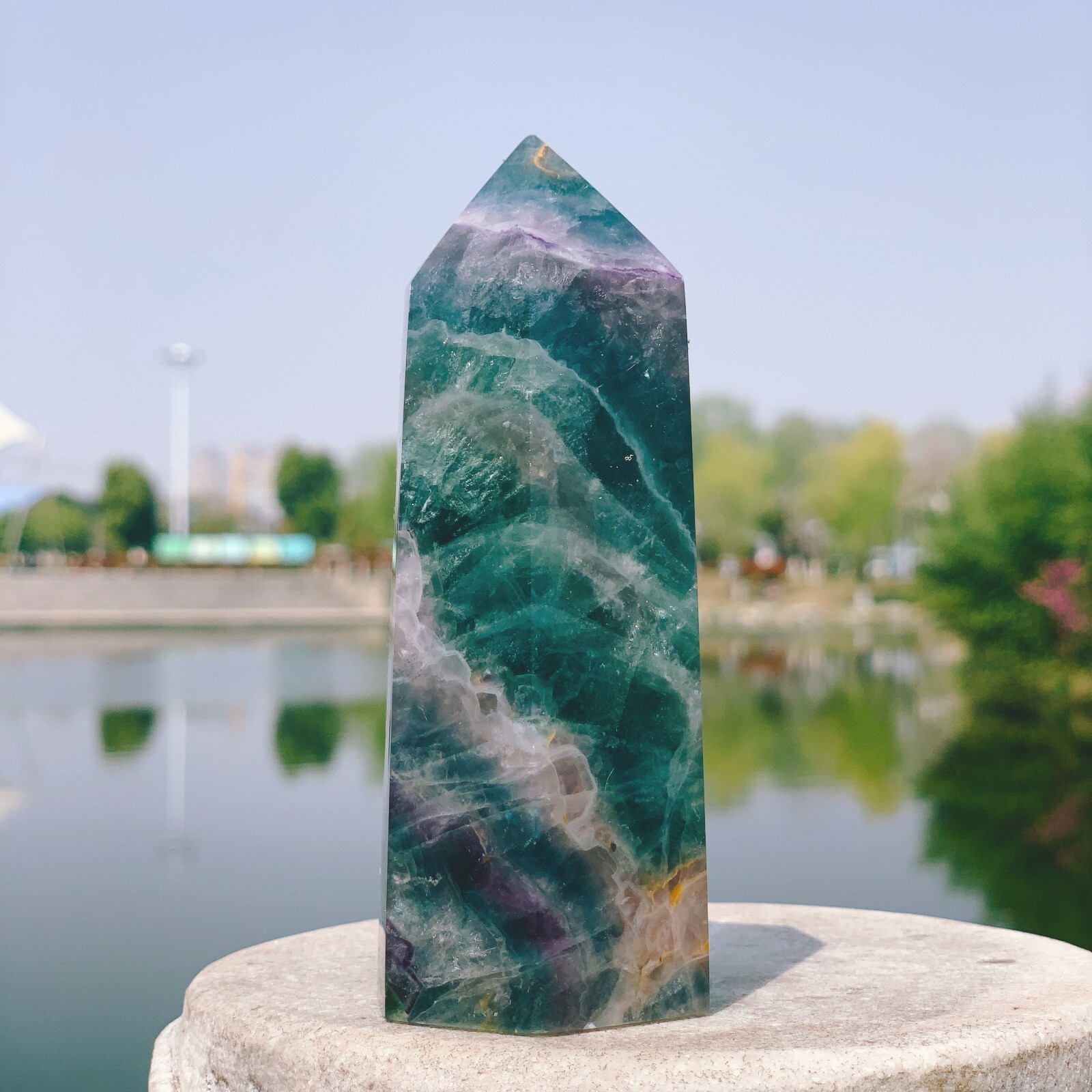 296G  Natural Fluorite Crystal Column Magic Wand Obelisk Point Earth Healing