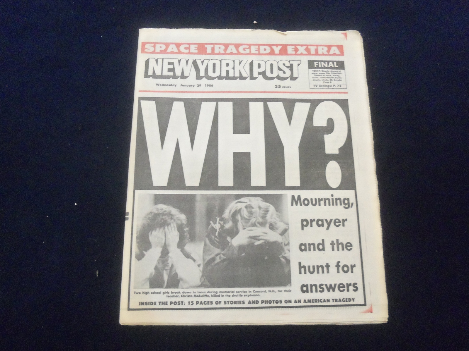 1986 JAN 29 NEW YORK POST NEWSPAPER - FINAL ED. - CHALLENGER TRAGEDY - NP 6071