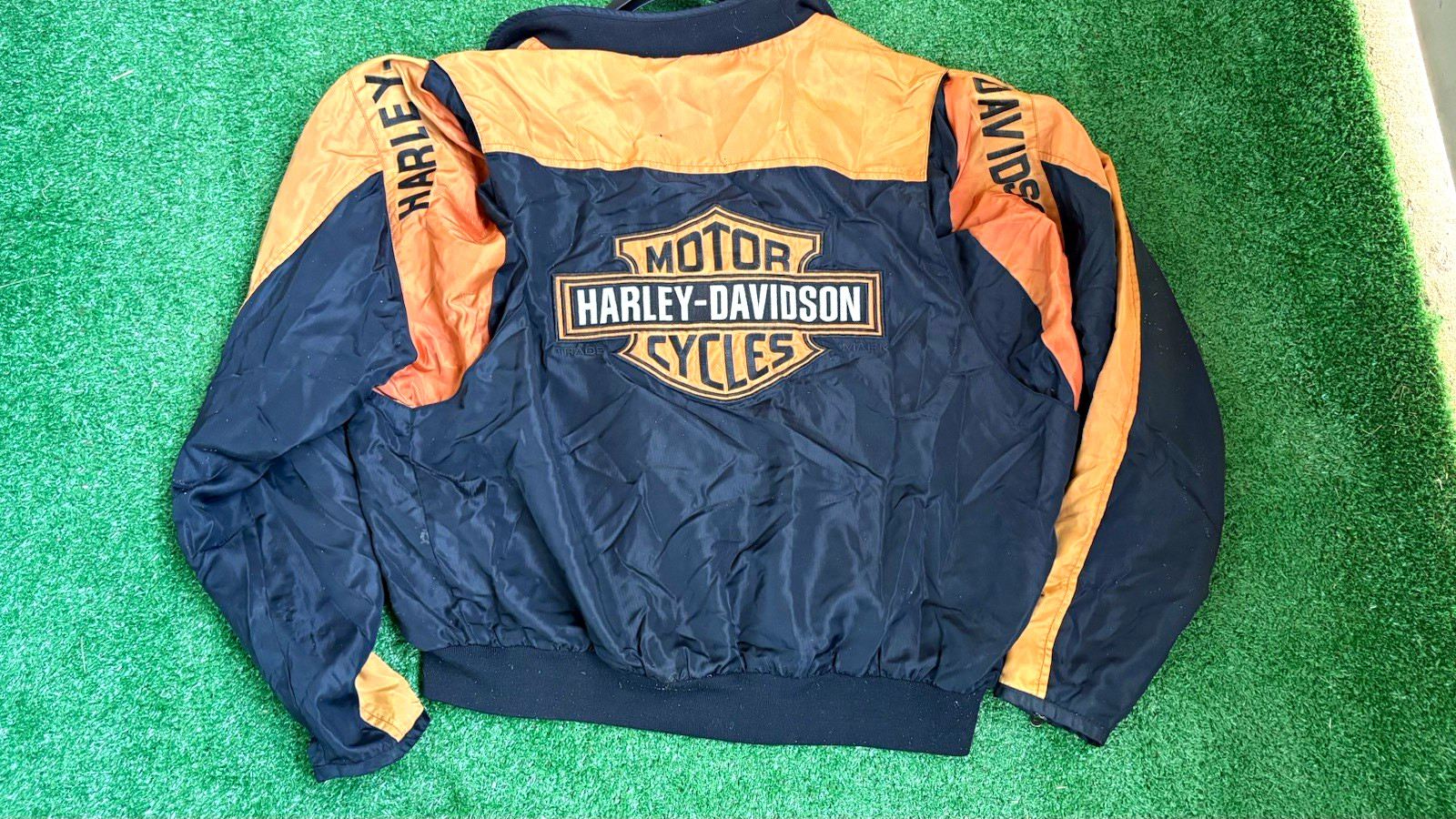 Harley-Davidson Men's Zip Jacket XL Black/Tan 100% Polyester Large Back Logo