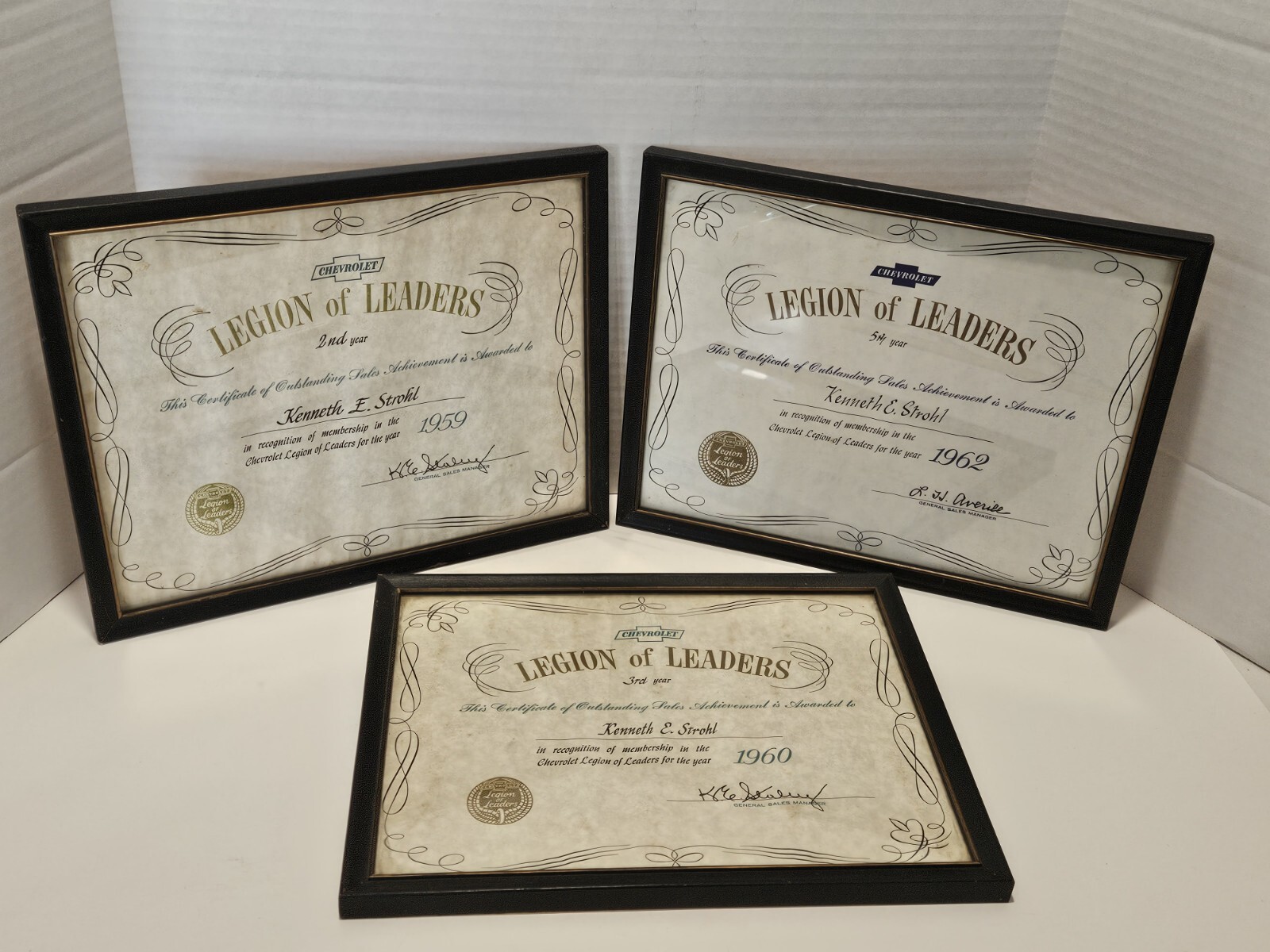 3 Vtg. 1959/60/62 Chevrolet Dealership Legion of Leaders Sales Awards Strohl 3 Vtg. 1959/60/62 Chevrolet Dealership Legion of Leaders Sales Awards Strohl