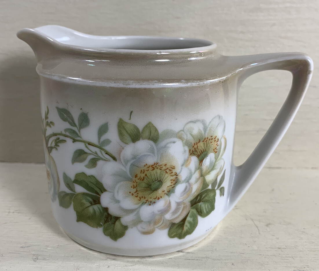 Vintage Creamer Pitcher Wild Rose Floral White Flowers Germany Bone China Nice