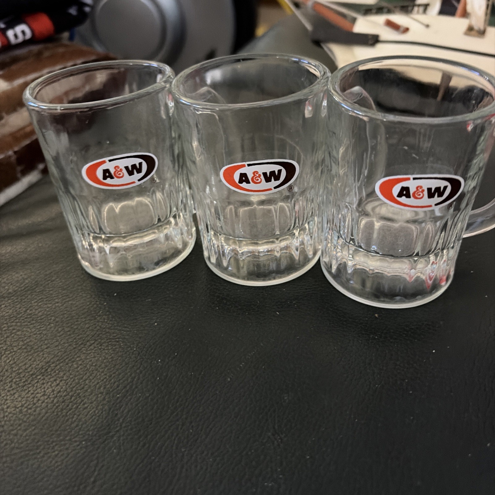 3) Vintage A&W Root Beer Mini Mug AW Oval Logo 3\