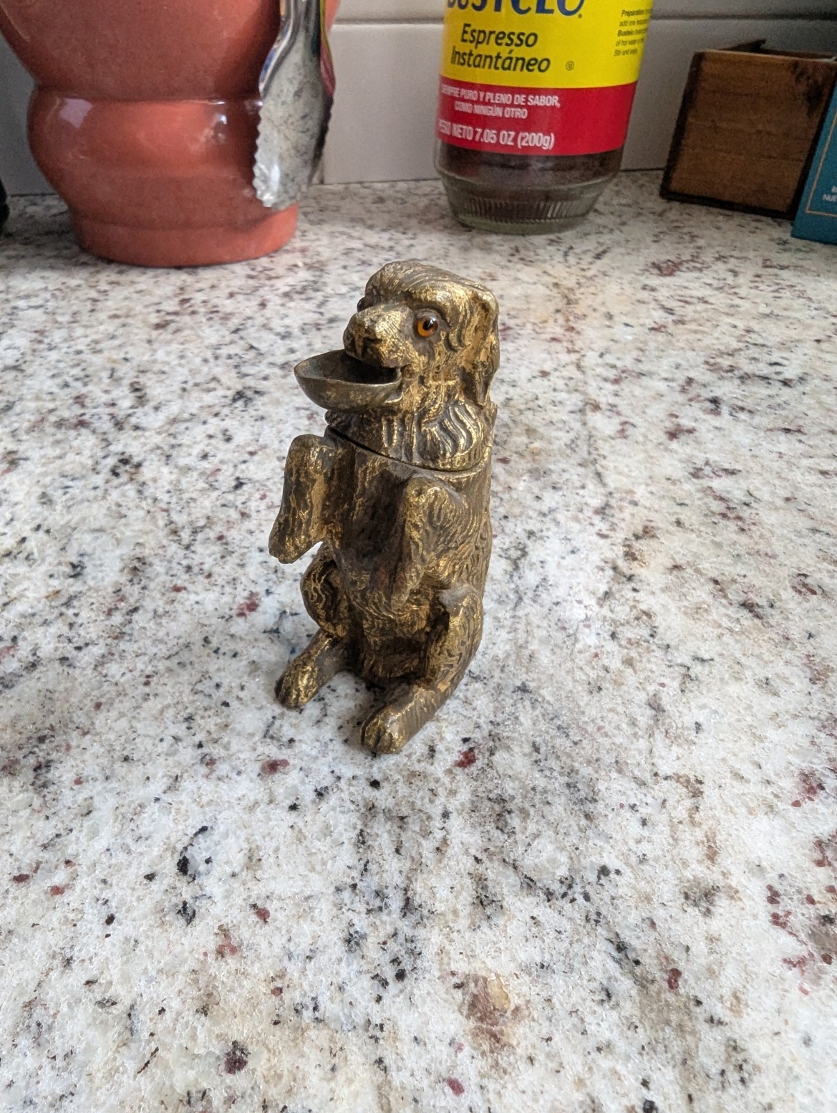 Antique Brass 19th Century Dog Match Safe w/ Glass Eyes - Great Condition