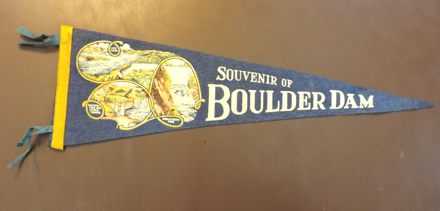 VINTAGE 1940s BOULDER DAM PENNANT Hoover Nevada Arizona Lake Mead Banner flag VINTAGE 1940s BOULDER DAM PENNANT Hoover Nevada Arizona Lake Mead Banner flag