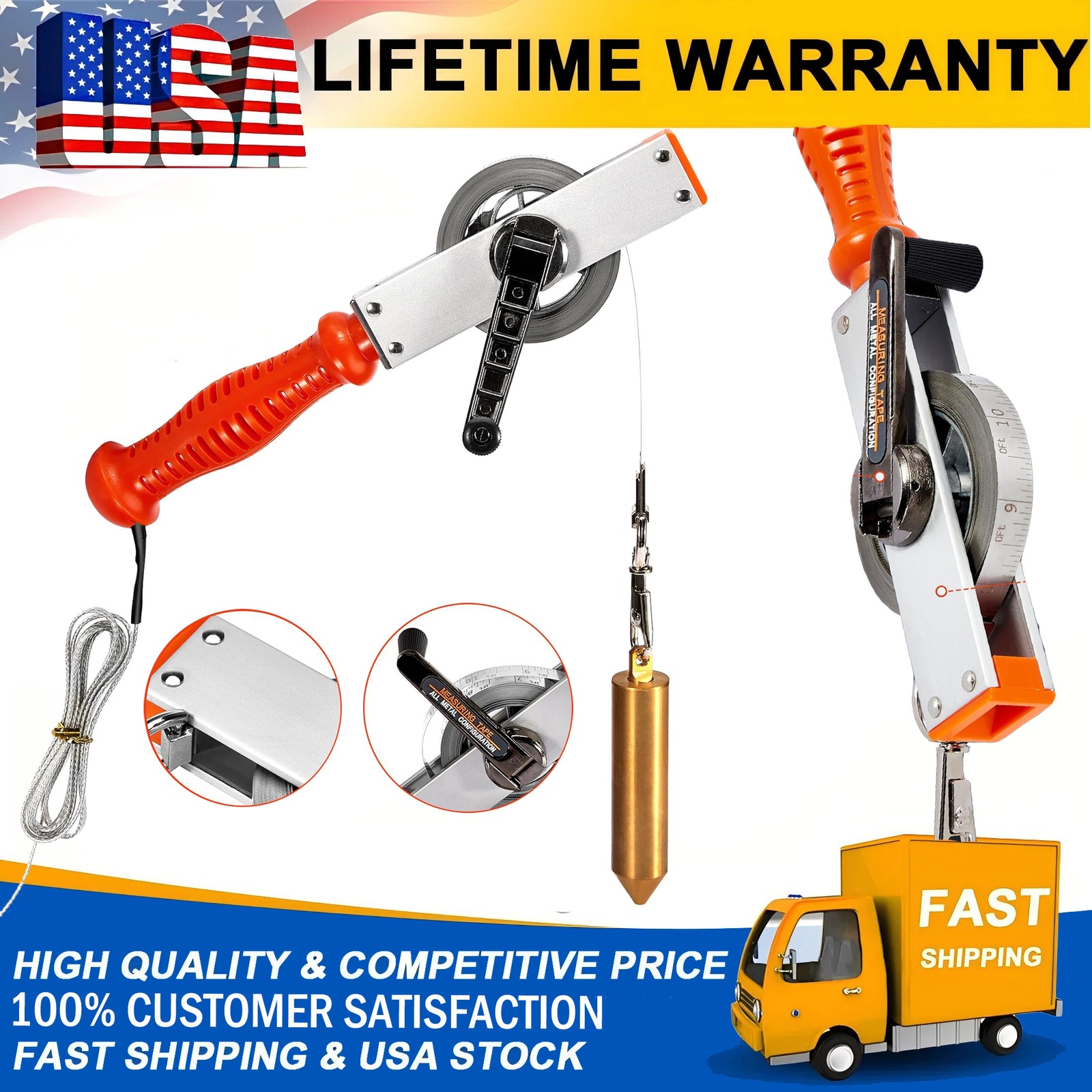 Oil Gauging Tape, 33ft Sounding Tape Measure for Oil Tanks, w/ 12.35oz Plumb Bob