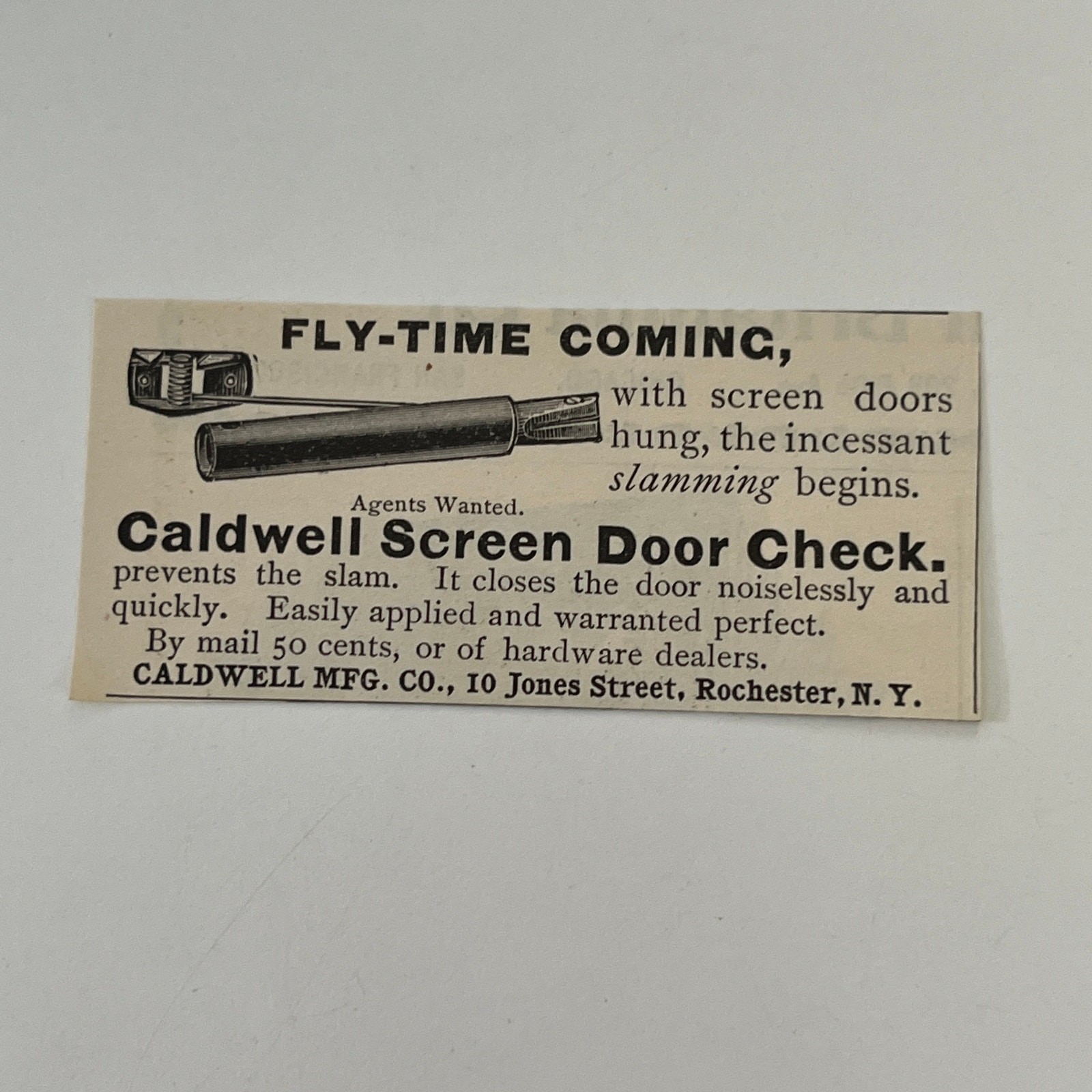 Caldwell Mfg Co Fly-Time Coming Screen Door Check 1895 Cosmopolitan Ad SAH6-S46