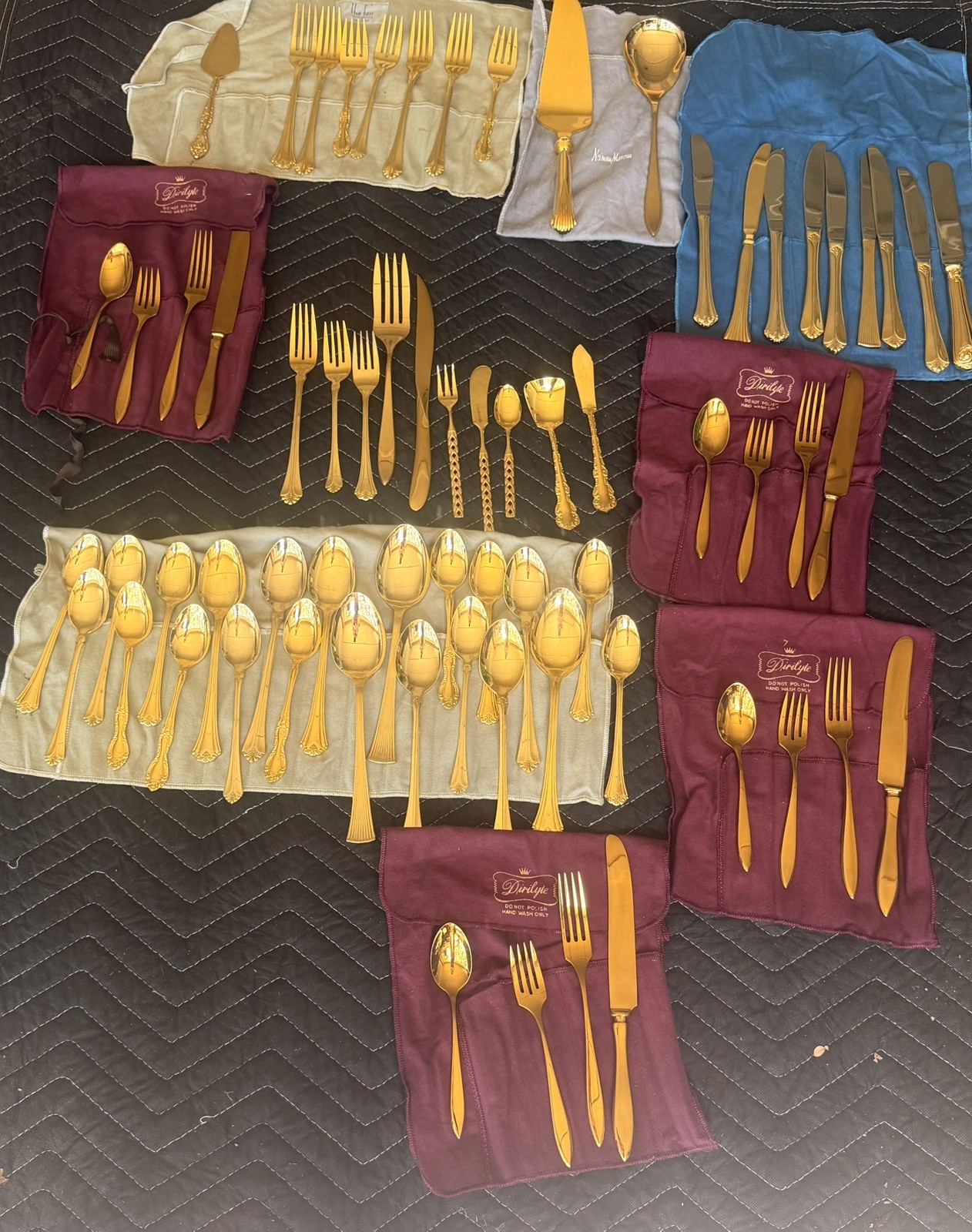 Vintage Dirilyte Gold Bronze Flatware Lot – 60+ Pieces + Serving Utensils Vintage Dirilyte Gold Bronze Flatware Lot – 60+ Pieces + Serving Utensils