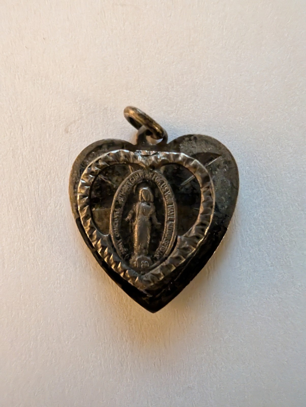 Vintage Creed Sterling Silver Miraculous Medal Heart Pendant Mary Catholic 925