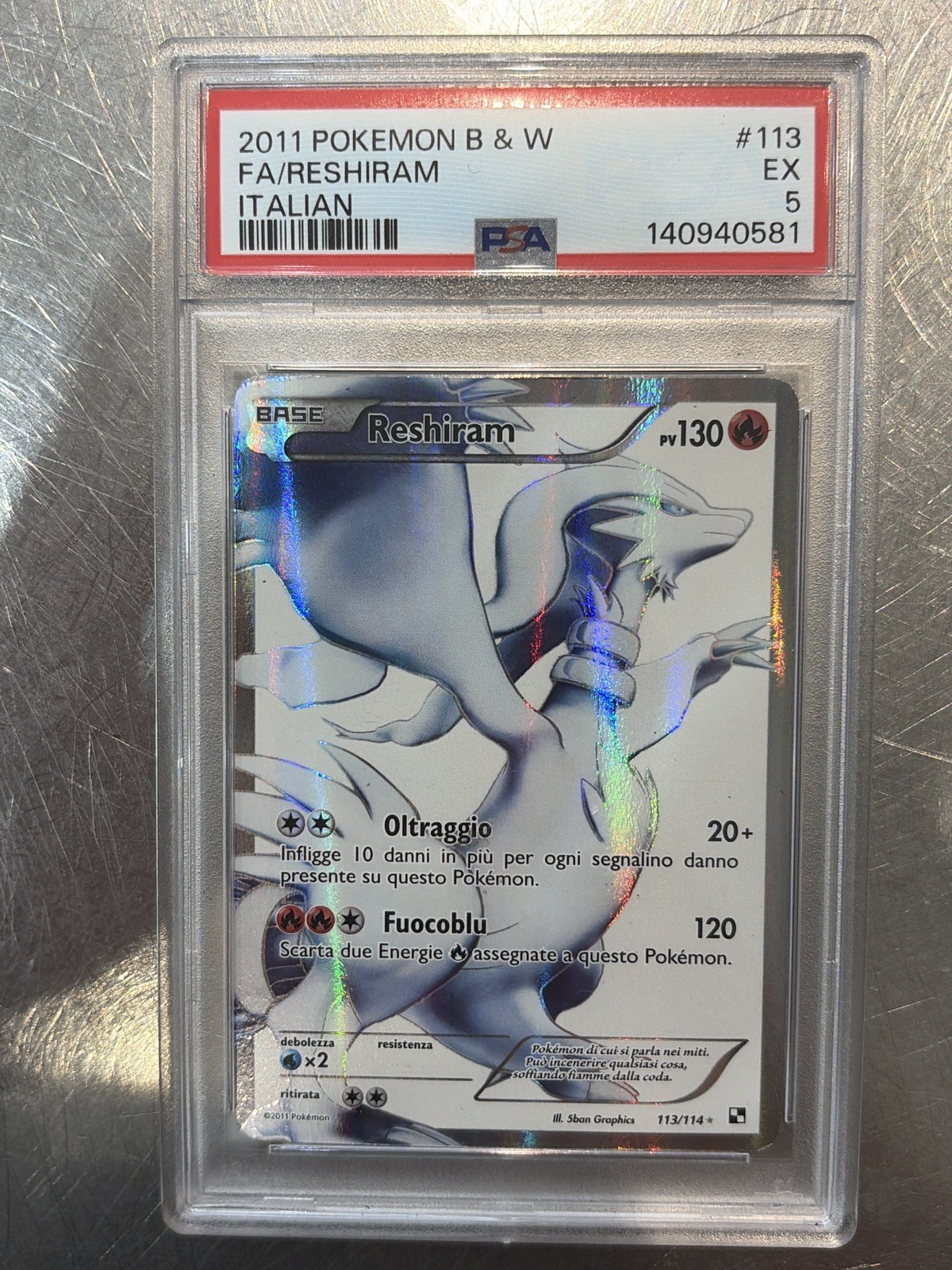 Pokemon Reshiram Full Art 113/114 PSA 5 EX POP 1 Black and White 2011 Italian