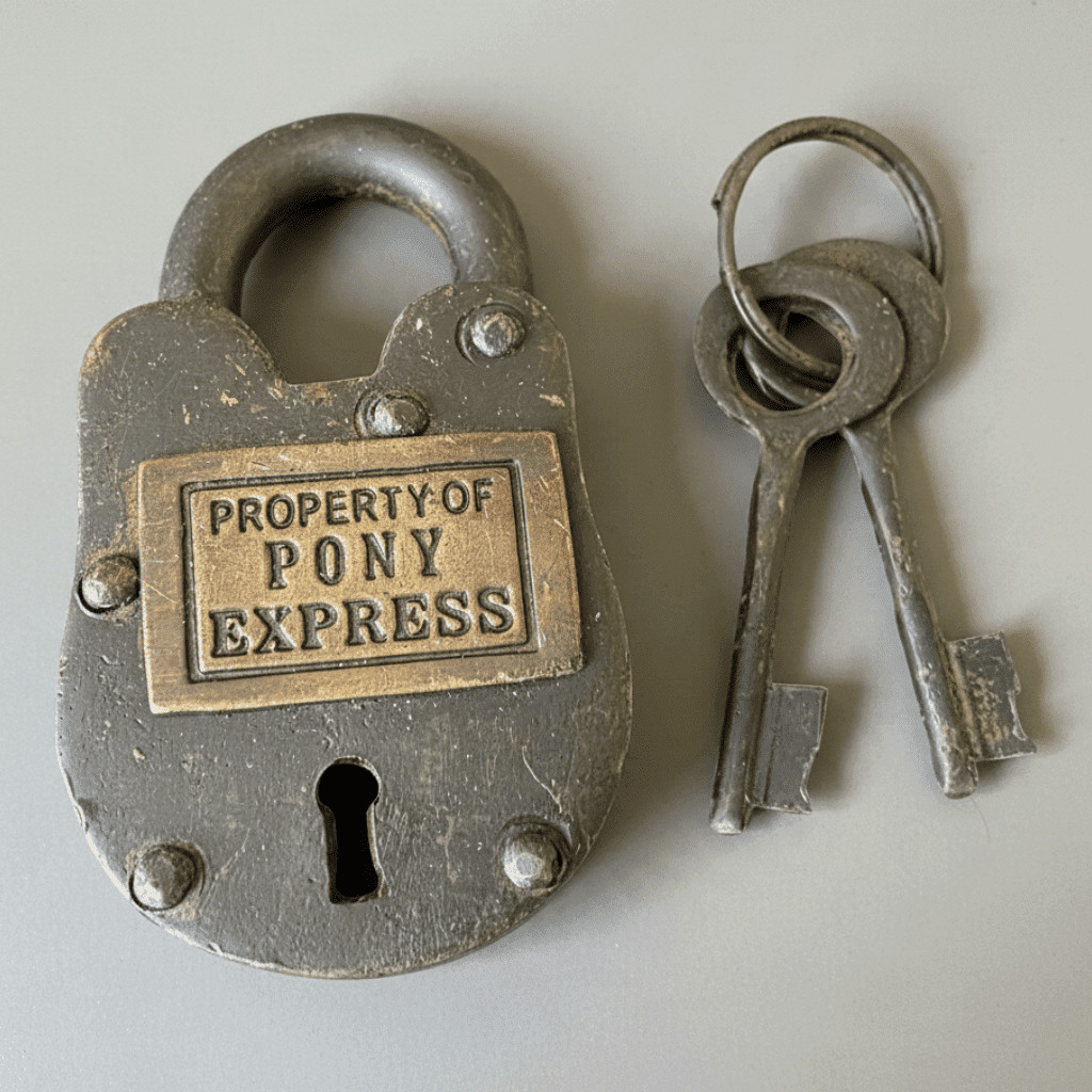 Pony Express 1860 Cast Iron Lock with Brass Tag & Keys — 2.5\