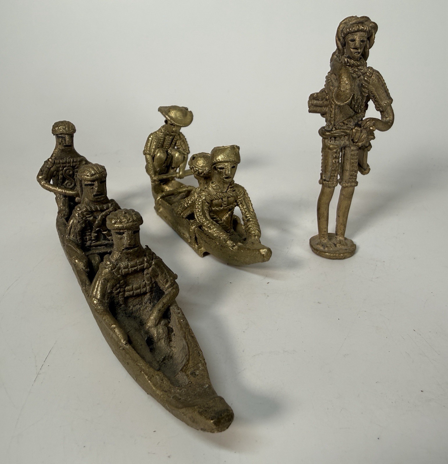 Vintage African Ashanti Akan Brass Gold Weight Figurine Lot Canoes Tribal Art