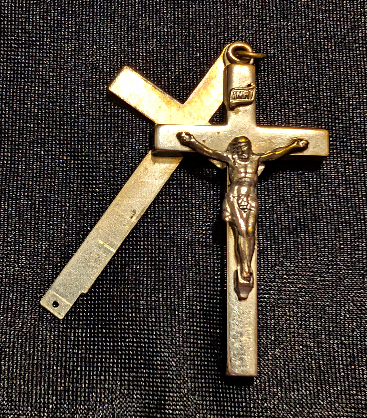 Vintage Catholic Reliquary Sliding Box Cross Crucifix with Blessed Earth 