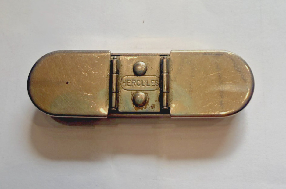 VINTAGE HERCULES METAL SPRING LOADED BOX CANNISTER TIN STAMP & INK PAD