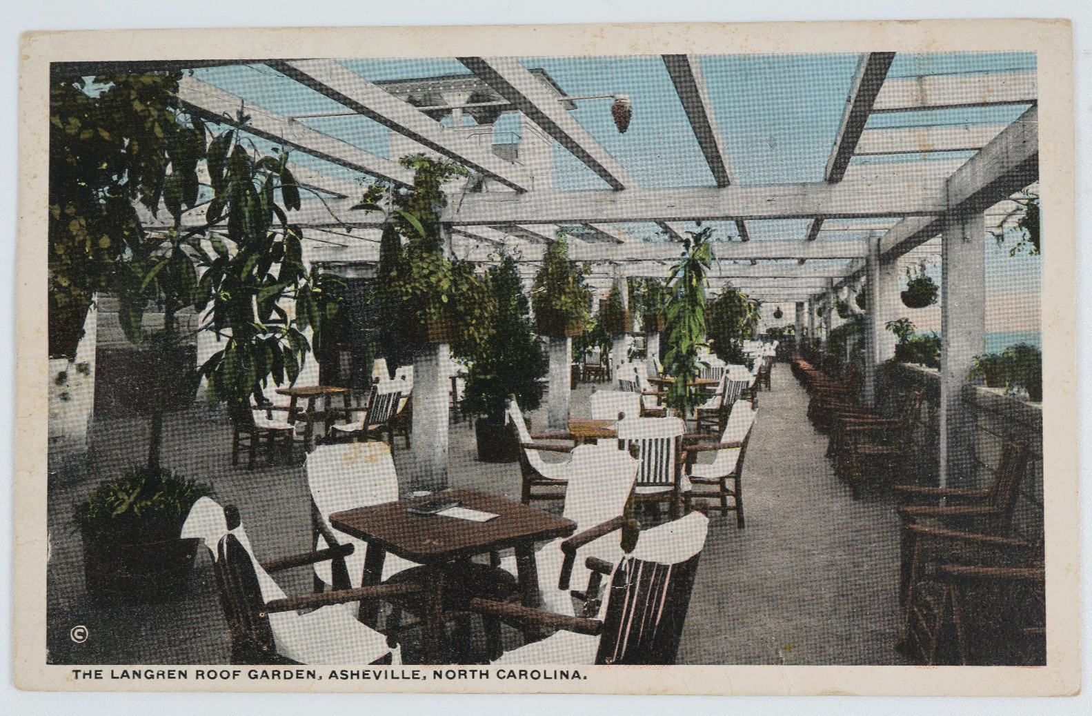 The Langren Roof Garden Asheville NC 1914 Posted Vintage Postcard Hotel Patio