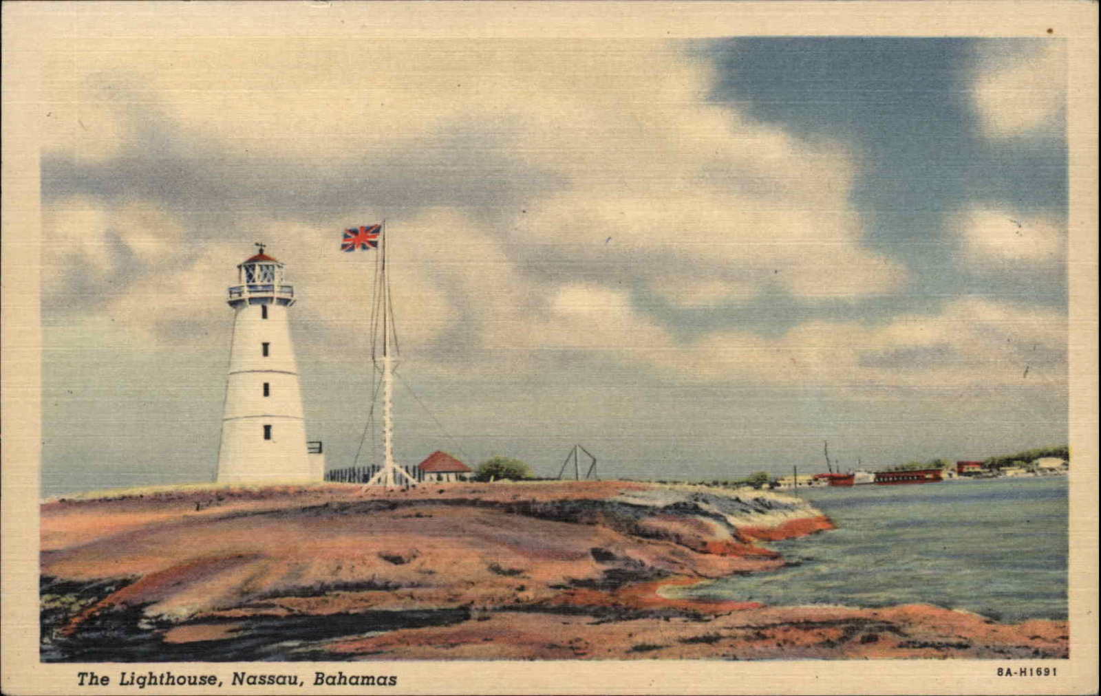 Nassau Bahamas Lighthouse c1930s-40s Linen Postcard