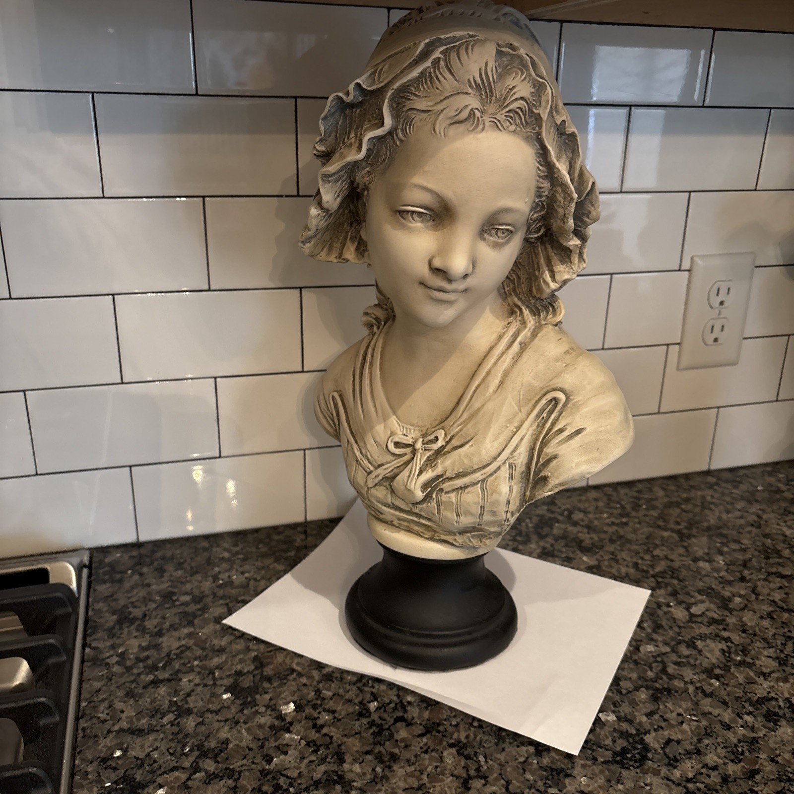 Vintage Grinan Niam French Peasant Girl Bust With Black Base