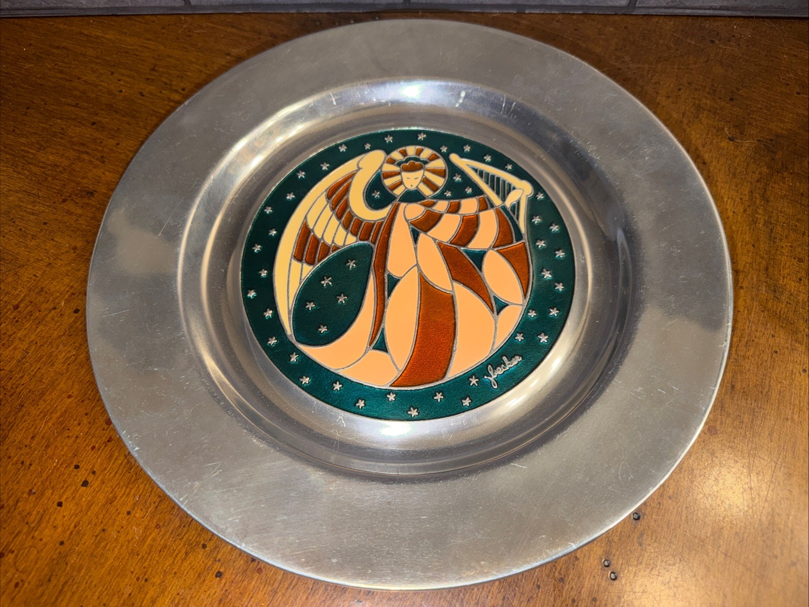 VTG Wilton Pewter Columbia PA Signed JBecker Stained Glass Angel Plate #610/1000 VTG Wilton Pewter Columbia PA Signed JBecker Stained Glass Angel Plate #610/1000