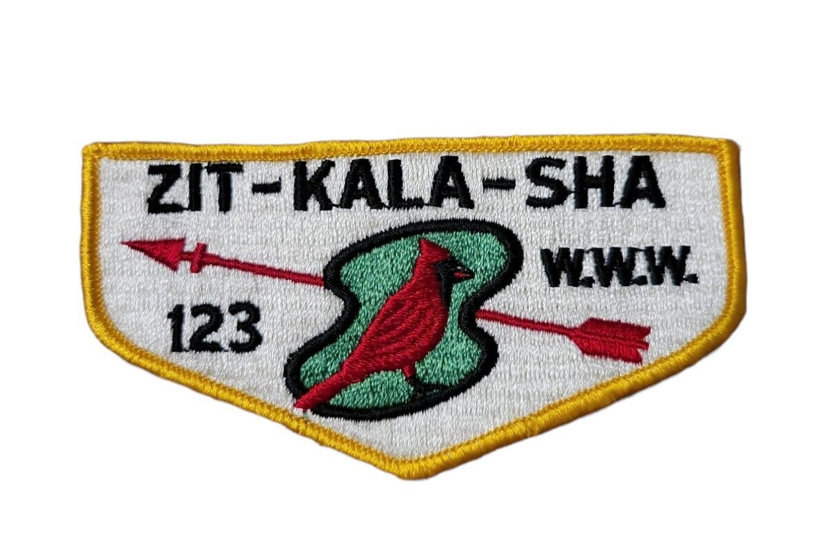 Boy Scout Zit Kala Sha Lodge 123 OA Flap Patch - Gold Trim