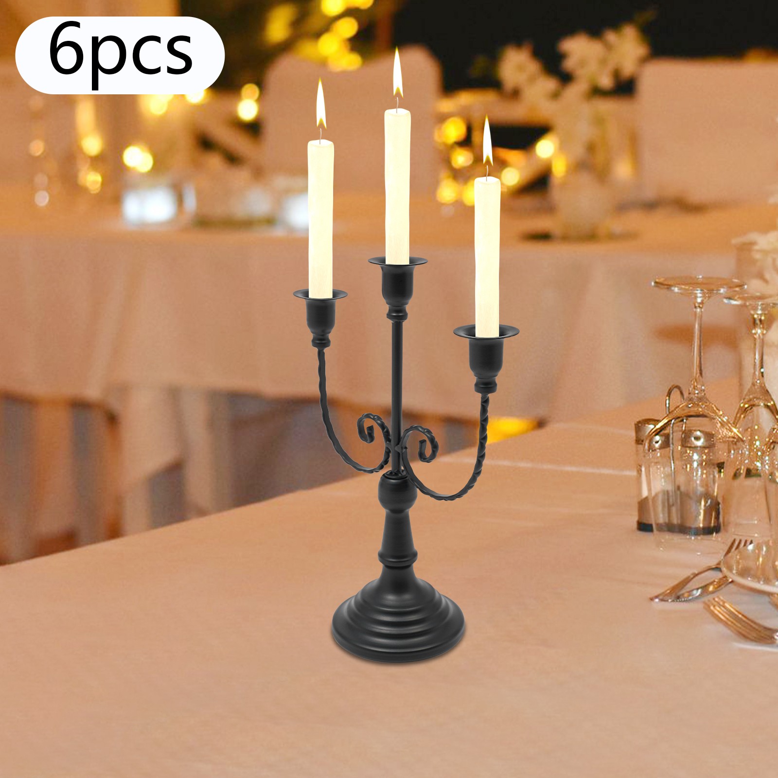 6 Pcs Vintage 3-Arm Candle Holder Retro Iron Candelabra for Home Decor 20*30cm