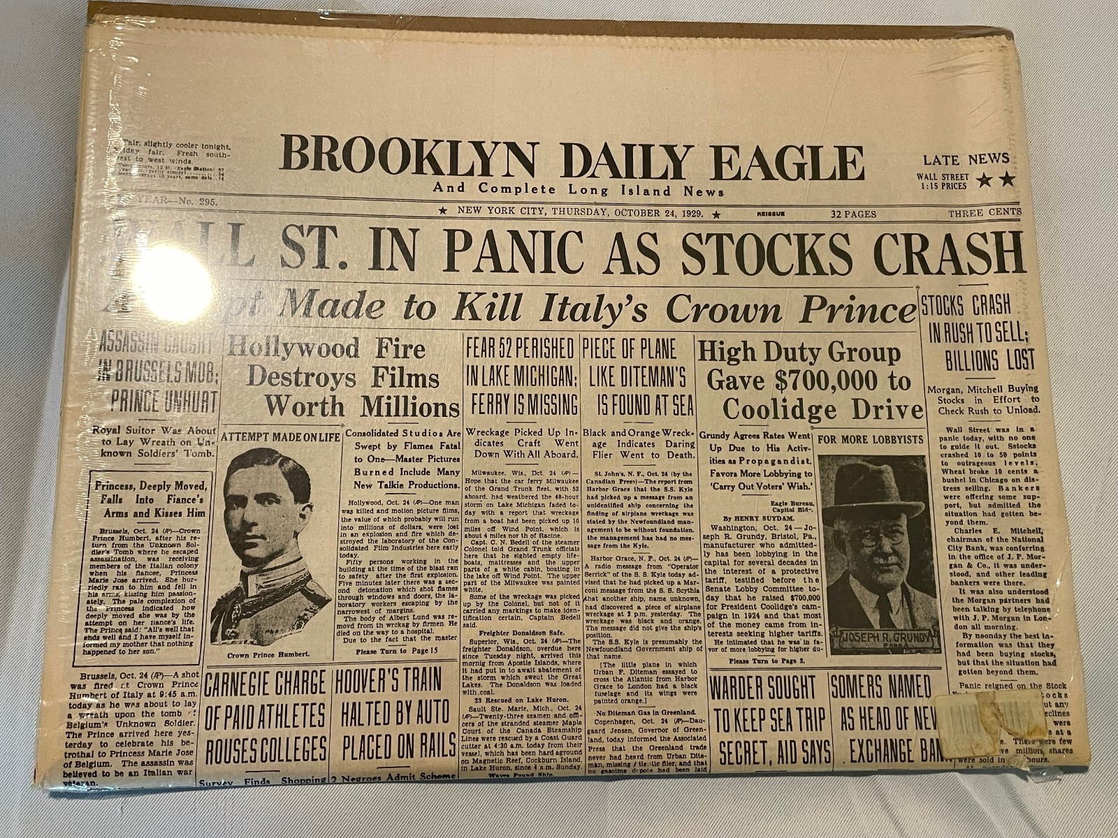- 10/24/1929 Brooklyn Daily Wall Street Stock Market Crash Newspaper - 10/24/1929 Brooklyn Daily Wall Street Stock Market Crash Newspaper