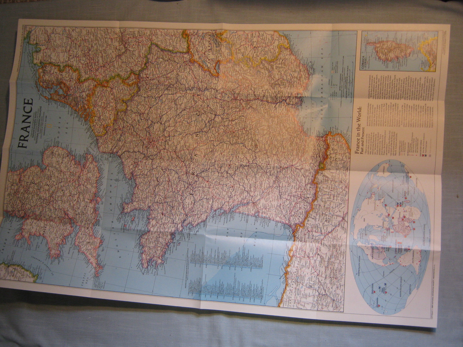 FRANCE MAP + HISTORICAL FRANCE MAP National Geographic July 1989