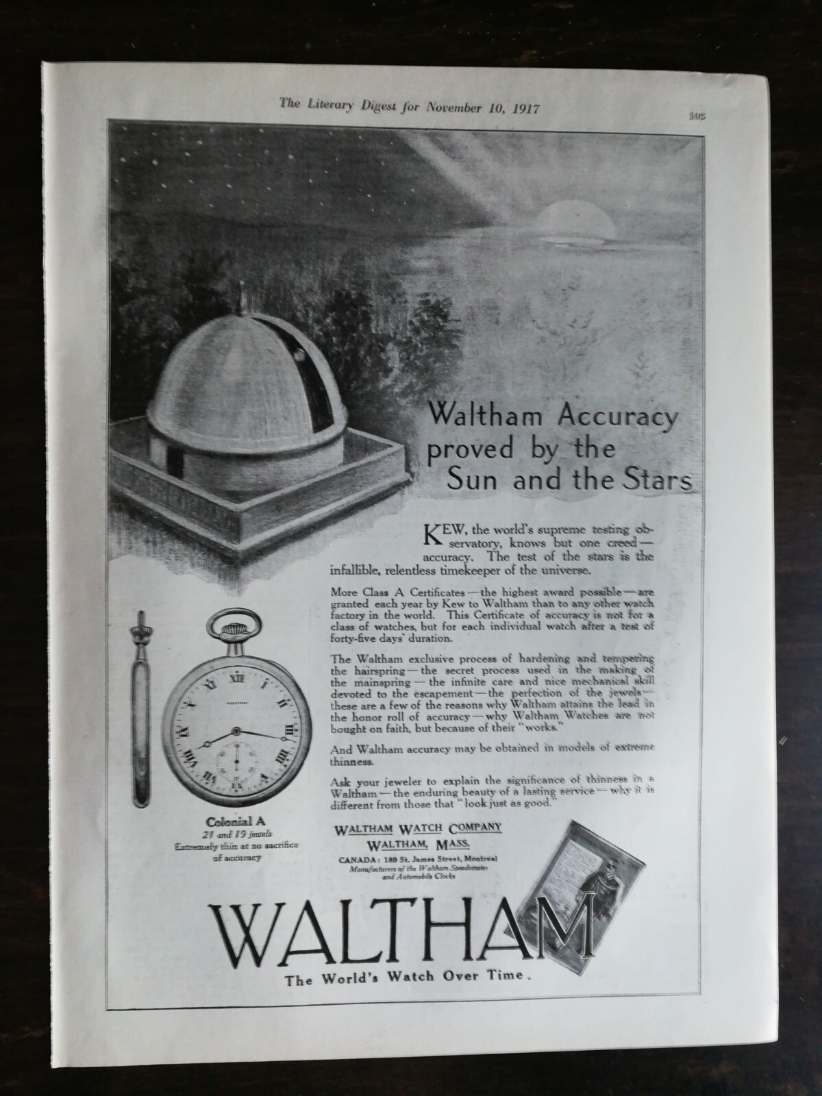 Vintage 1917 Waltham Colonial A Pocket Watch Full Page Original Ad 222 Vintage 1917 Waltham Colonial A Pocket Watch Full Page Original Ad 222