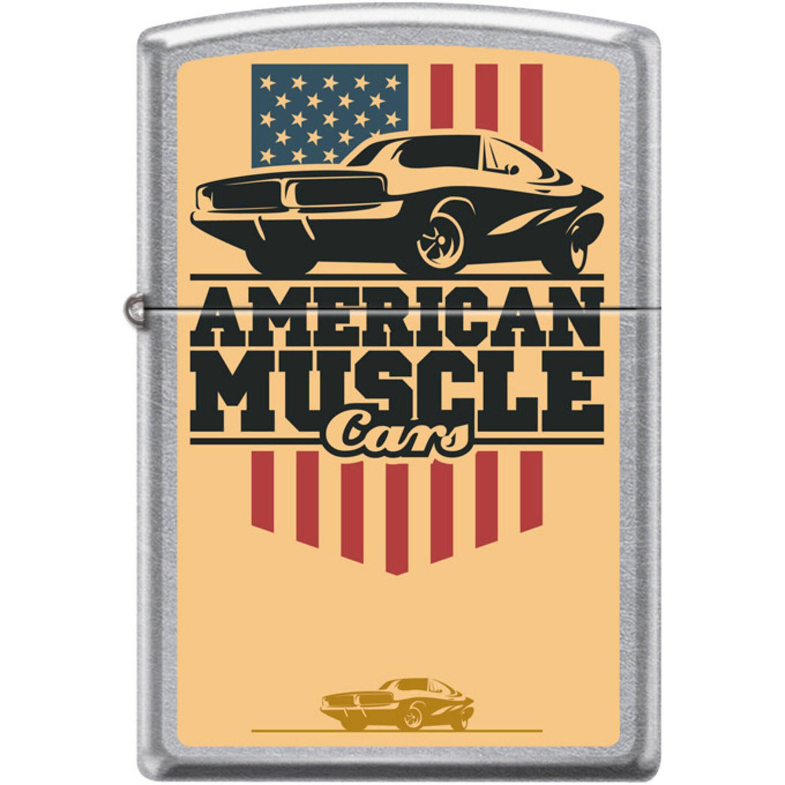 Zippo Windproof Pocket Lighter American Muscle Cars Street Chrome Metal XC521