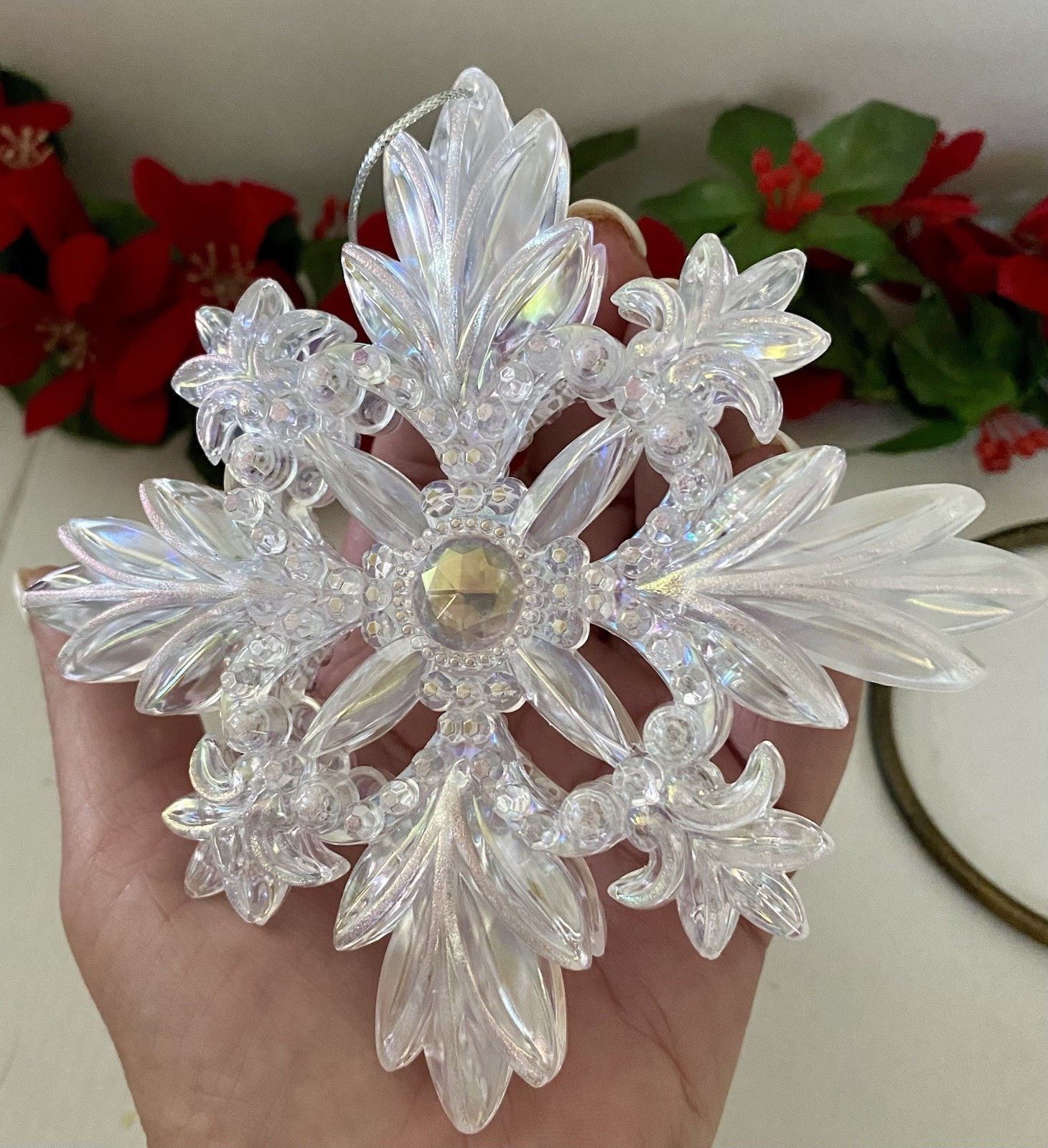 Set Of 3 Acrylic Iridescent 3D Snowflake Christmas Ornaments 5\ Set Of 3 Acrylic Iridescent 3D Snowflake Christmas Ornaments 5\