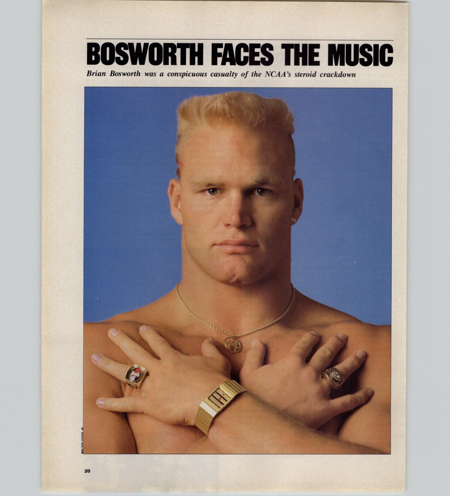 1987 Vintage Print Ad Brian Bosworth Oklahoma Sooners Shirtless Photo Clipping 