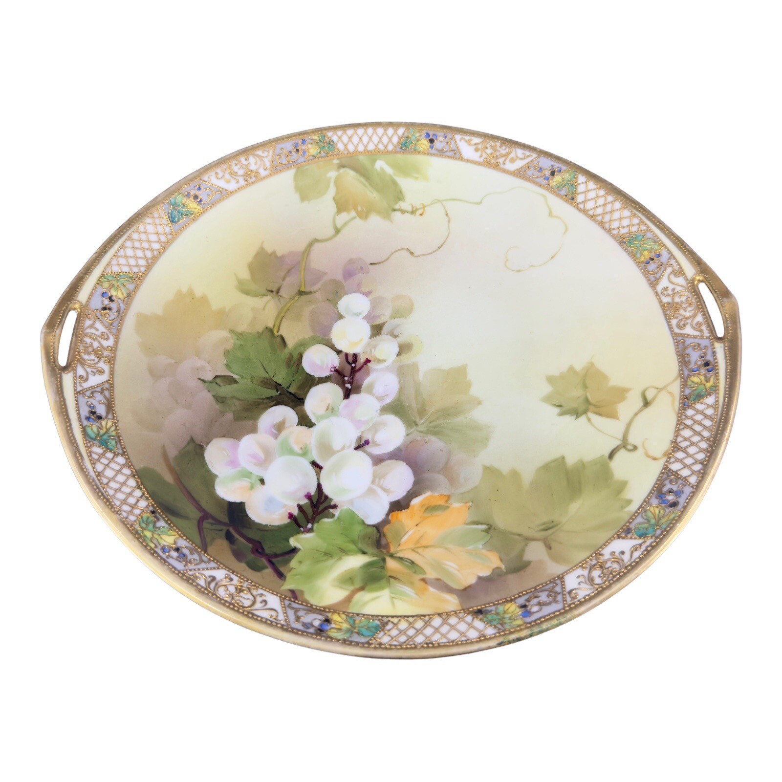 Antique Nippon HandPainted Large Platter Dish Plate W Handles Textured Porcelain