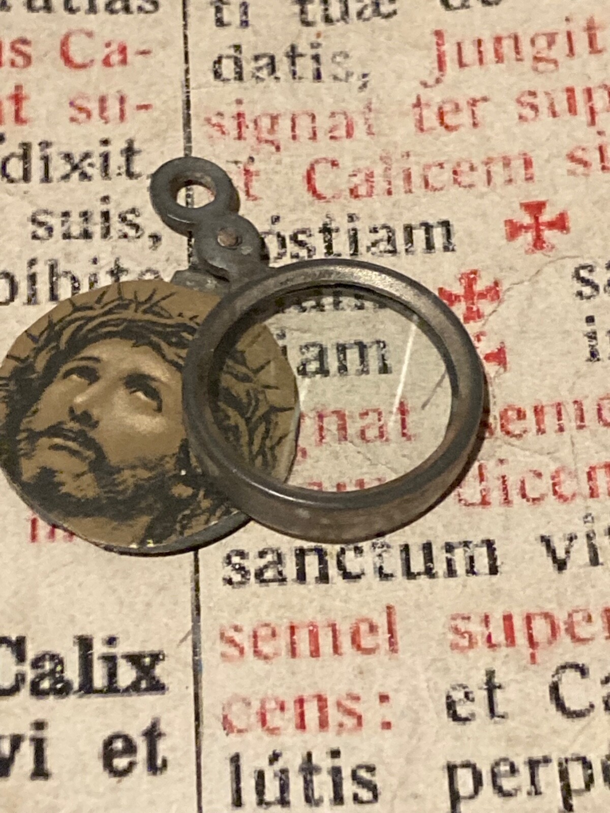 RARE ANCIENT BISHOP'S MAGNIFYING GLASS RELIQUARY : ECCE HOMO with wax seal 