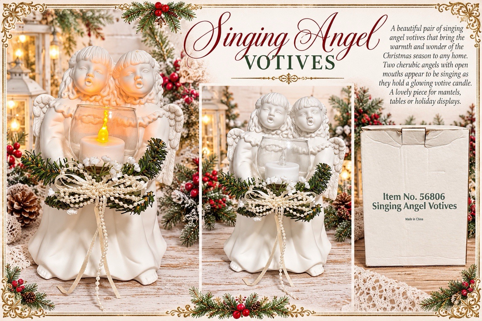 Singing Angel Votives Item No. 56806 White Ceramic Christmas Angel Candle Holder
