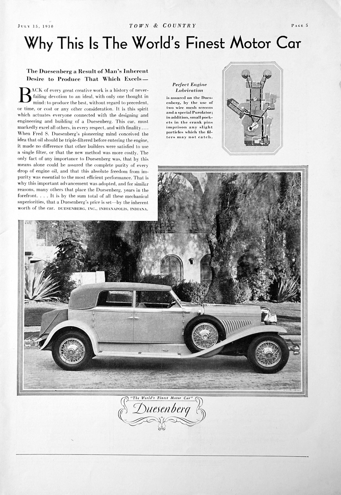 1930 Ad (10 X 14 inches) Duesenberg World\'s Finest Motor Car 1930 Ad (10 X 14 inches) Duesenberg World\'s Finest Motor Car