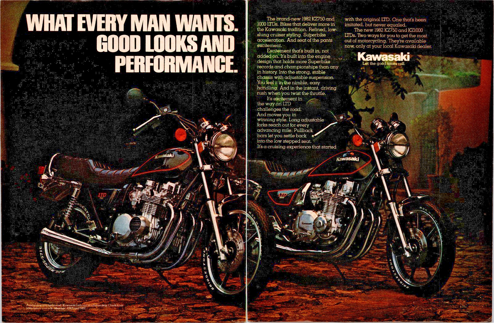 1982 Kawasaki KZ750 KZ1000 LTD Motorcycle Vintage Print Ad Original 2 Page Art 1982 Kawasaki KZ750 KZ1000 LTD Motorcycle Vintage Print Ad Original 2 Page Art