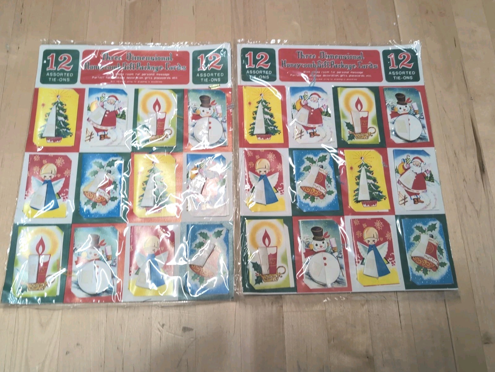 2 Vtg 3D Honeycomb Christmas Gift Tags Package Cards Tie-Ons Sealed Packs Of 12 2 Vtg 3D Honeycomb Christmas Gift Tags Package Cards Tie-Ons Sealed Packs Of 12