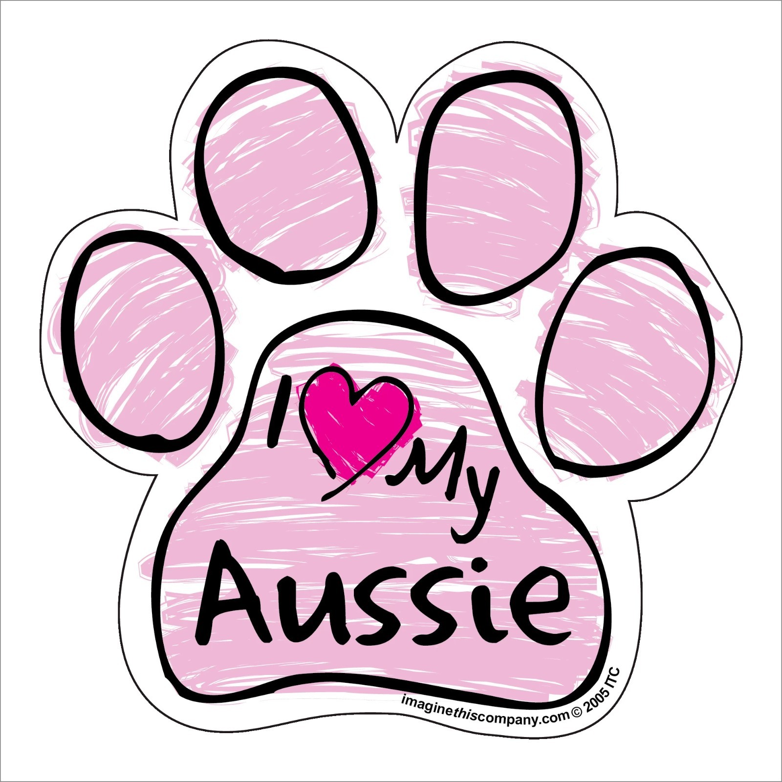 Imagine This Pink Scribble Paw Car Magnet I Love My Dog - Choose Breed